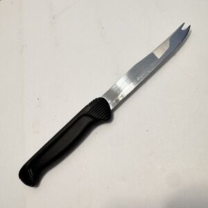 Atlantis Inox Italy Stainless Carving Knife 8.5" Forked Tip Plastic Handle Vtg